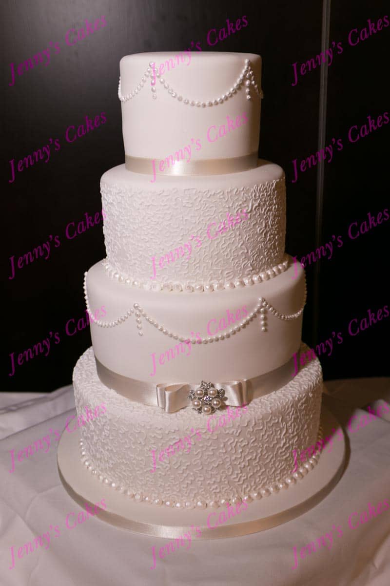 Vintage Wedding Cake with Dior Bow and Piped Pearls
