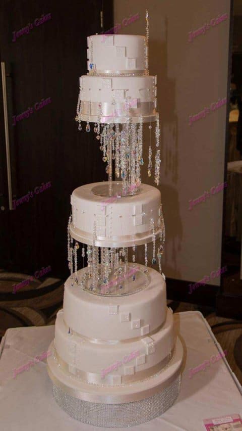 Designer Wedding Cake with Crystal Waterfall Design.