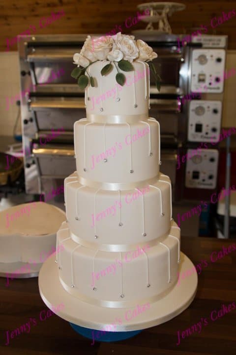 Tall Stacked Cake with Piped Drop Diamante studs and sugar-crafted Rose Topper