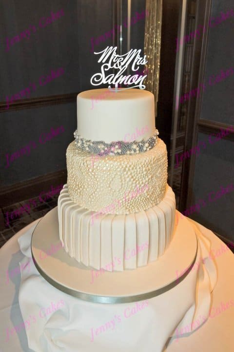 Unusual Wedding Cake with Sugar Pleats and Pearls
