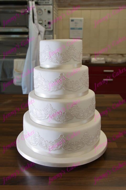 Monochrome Wedding Cake with Pearlised Lace Swags
