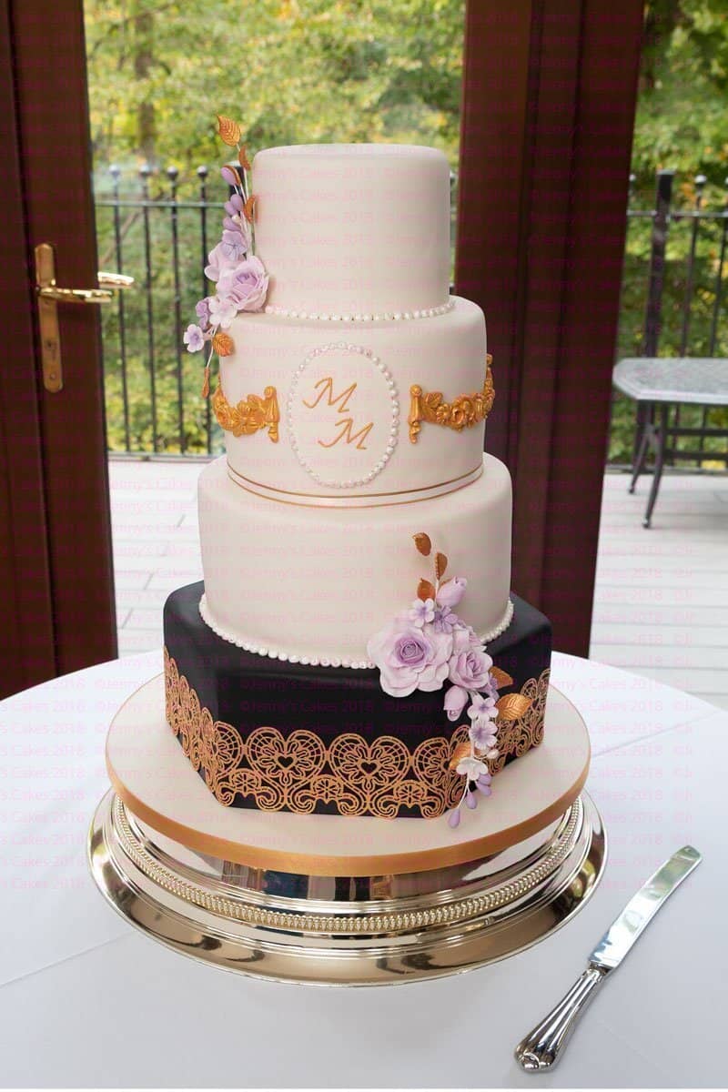 Wedding Cake with Gold Lace and Swags
