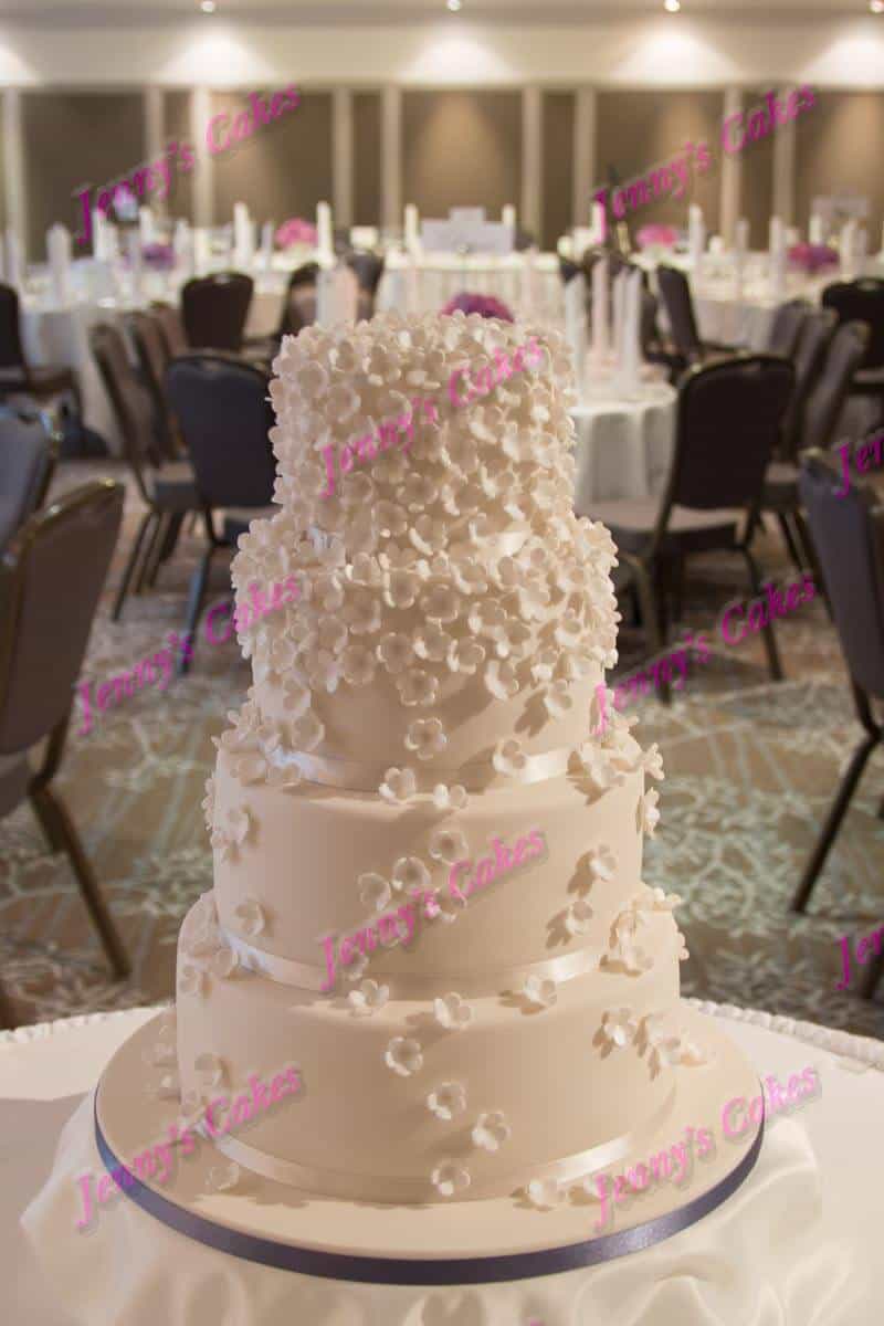 Wedding Cake with Sugar Blossom Cascade