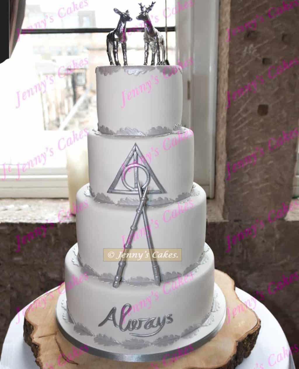 four tier silver wedding cake